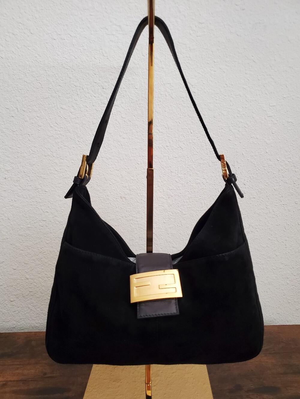 Fendi Black Suede Mama Vintage Slouchy Shoulder Bag